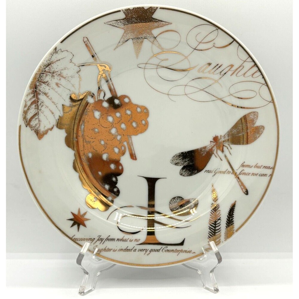 Pottery Barn Salad Dessert Plates Bone China Poetry‎ Gold Trimmed 8.5" Set of 4 - Picture 2 of 16